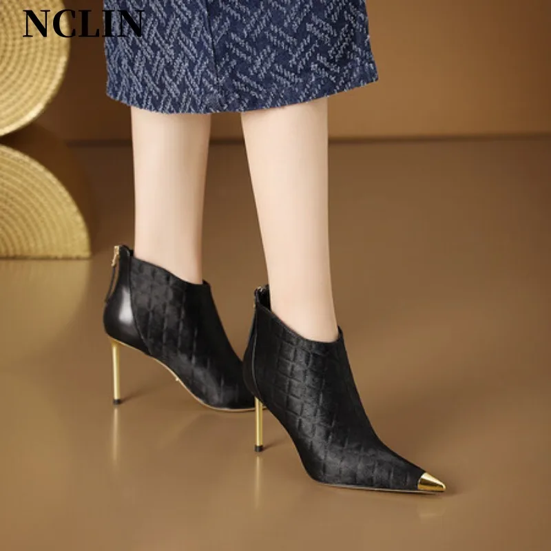 2024 Spring/Autumn Women Boots Pointed Toe Ankle Boots for Women Winter Horsehair High Heel Modern Boots Zapatos De Mujer