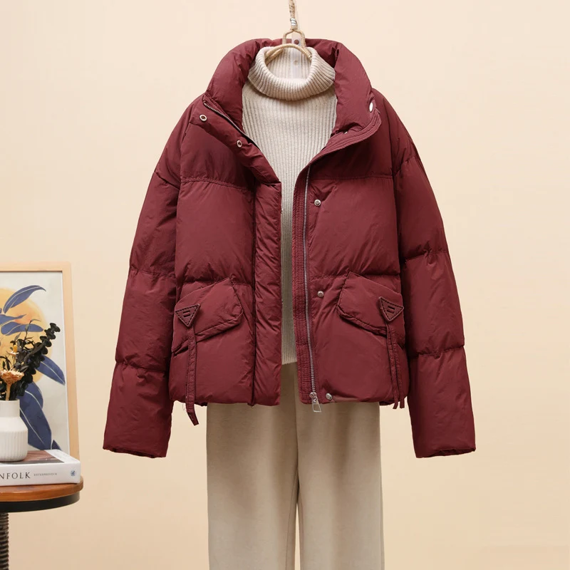 Schinteon ผู้หญิงลงเสื้อลําลองกว่าขนาดฤดูใบไม้ร่วงฤดูหนาว Outwear STAND COLLAR เป็ดสีขาวลงเสื้อ 2024 ใหม่แฟชั่น