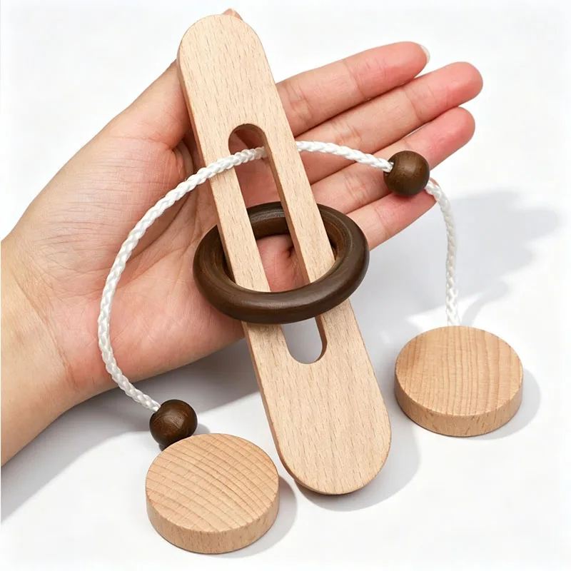 Wooden Magic Ring Puzzles Brain Teaser Rope Challenge Logic & Spatial Thinking Training Educational Toys for Kids and Adults