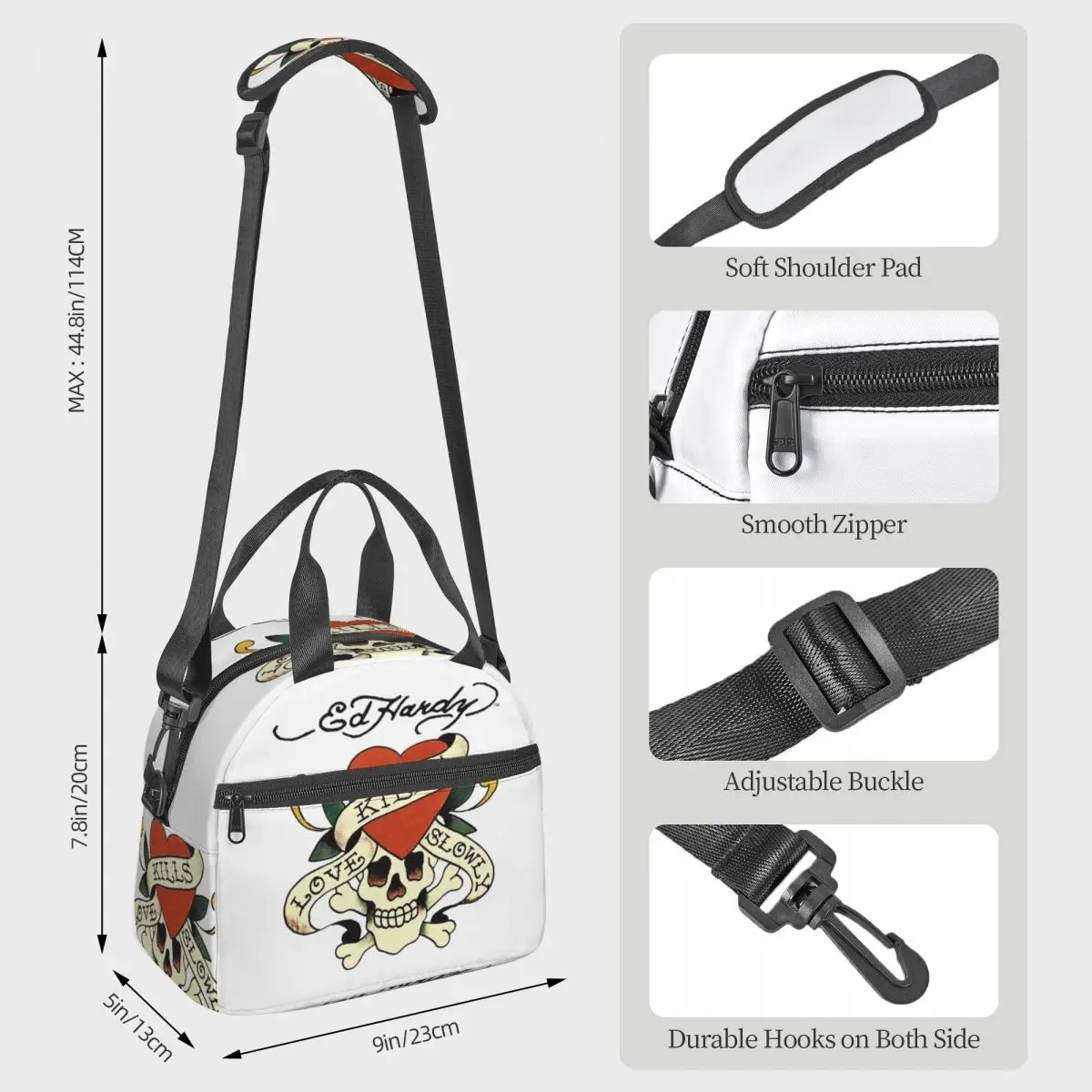 Ed Hardy Love Kills Slowly Insulated Lunch Bag for Women Office Cooler Thermal Box Tote Portable Lunch Boxes