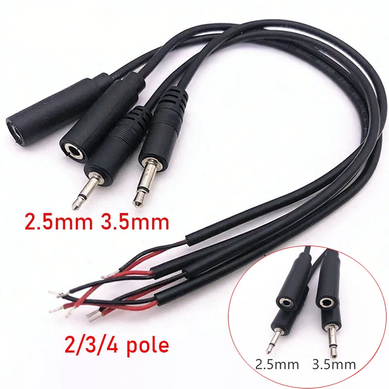 

2.5mm 3.5mm 1/8'' Mono Stereo Male Female Plug Jack Connector 2/3/4Pin AUX Extension Wire DIY Audio Earphone Mic Repair Cable
