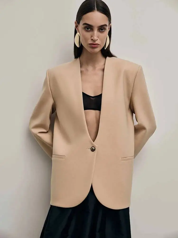 

Blifanbo Deep V Neck Sexy Long Sleeve Blazer Jacket Women Fashion Office Lady Elegant One Button Blazers Jackets Female Coats
