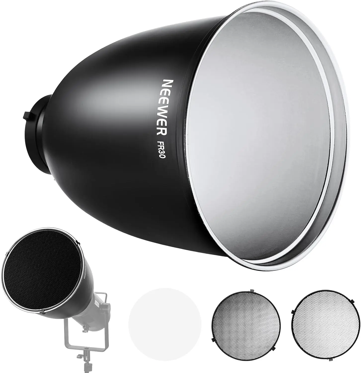 

Deep Focus Reflector with Honeycomb Grids & Diffuser Shade for Studio Strobe Flash Lights, 11.6 Inch