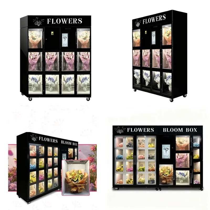 Fresh Flowers Fruits Vending Locker Customizable Logo Double Layer Anti Fog Glass Flower Vending Machine