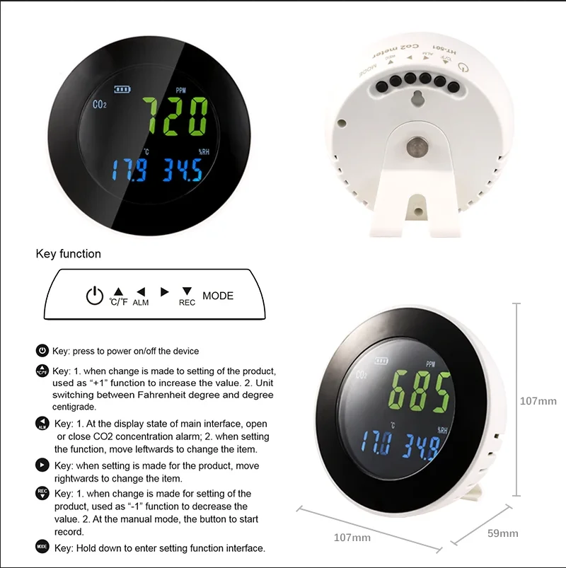 HT-501 Desktop Carbon Dioxide Data logger Gas Detector Analyzer Monitor LCD/PC Dioxide Air Temperature Humidity Logger Meter