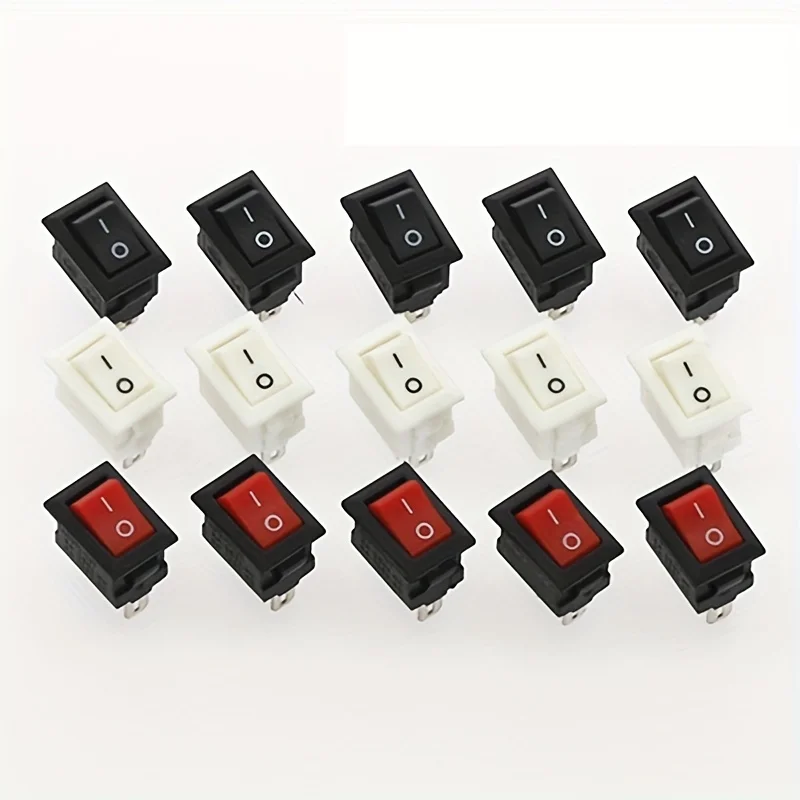 15szt Mini przełącznik kołyskowy SPST Czarno-czerwony Przycisk zatrzaskowy AC 250V 3A / 125V 6A 2-pinowy I/O 10*15mm Przełącznik kołyskowy On-off