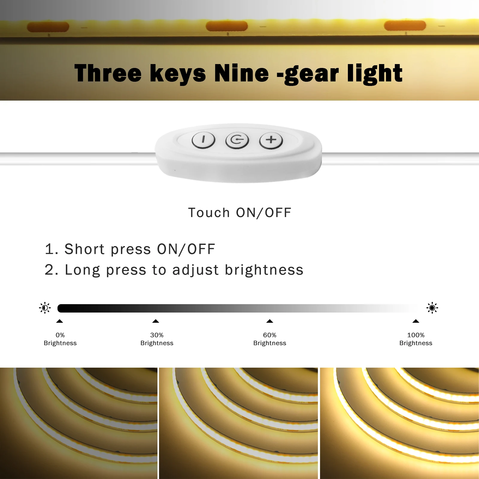 DC5V 9 Colors COB LED Strip with Dimmable Switch Control 1/2/3/4/5M 320 Leds/m COB Strip Light For Home Cabinet Decor Lighting