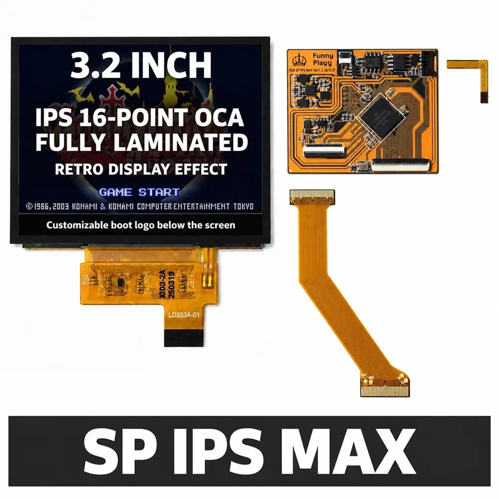 3.2-inch SP IPS MAX Laminated LCD Screen Kits With OSD Menu For GBASP GameBoy Advance SP Custom Screen Logo Highlight IPS MAX