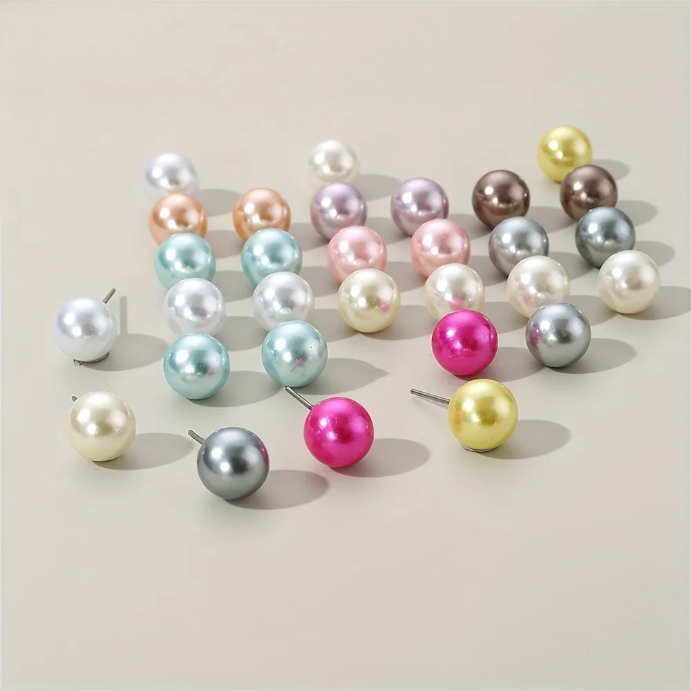 15 Pairs Set Of Tiny Colorful Stud Earrings Simple Vocation Style Lightweight Female Ear Decor For Women Daily Wear