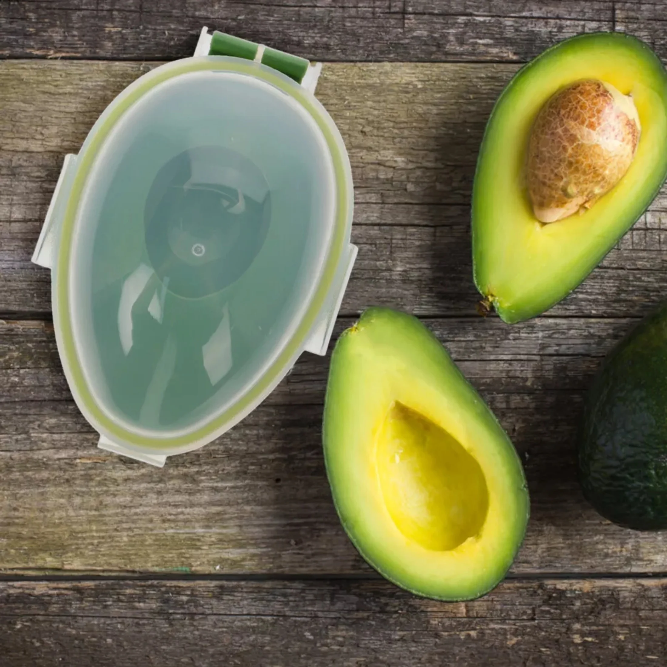 1pc Avocado Storage Box, Dark Green Plastic with Flip-Top Lid, Round Design Ideal for Fridge Organization
