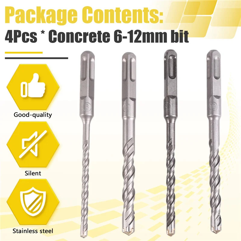 ABRE-4PCS Concrete 6-12Mm Bit Cross Cutter Head Double Auger Hammer 150Mm Wall Brick Block Electric Hammer Masonry Bit