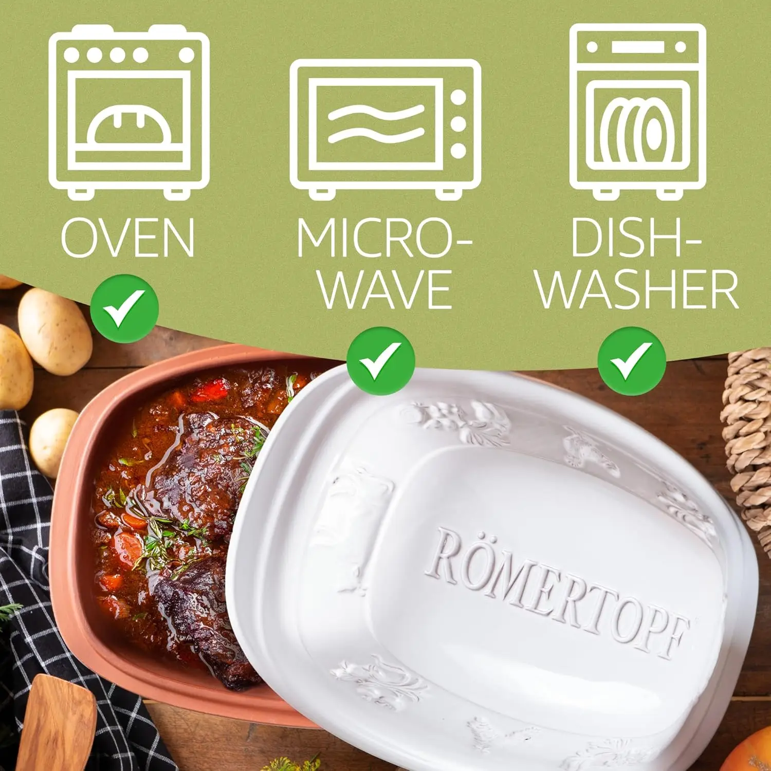 Rustico Clay Roaster | Non-Stick Dutch Oven | Healthy Pot Cooking | Clay Baker | Versatile Cooking Vessel - 5.2 Quart (5 Liters)