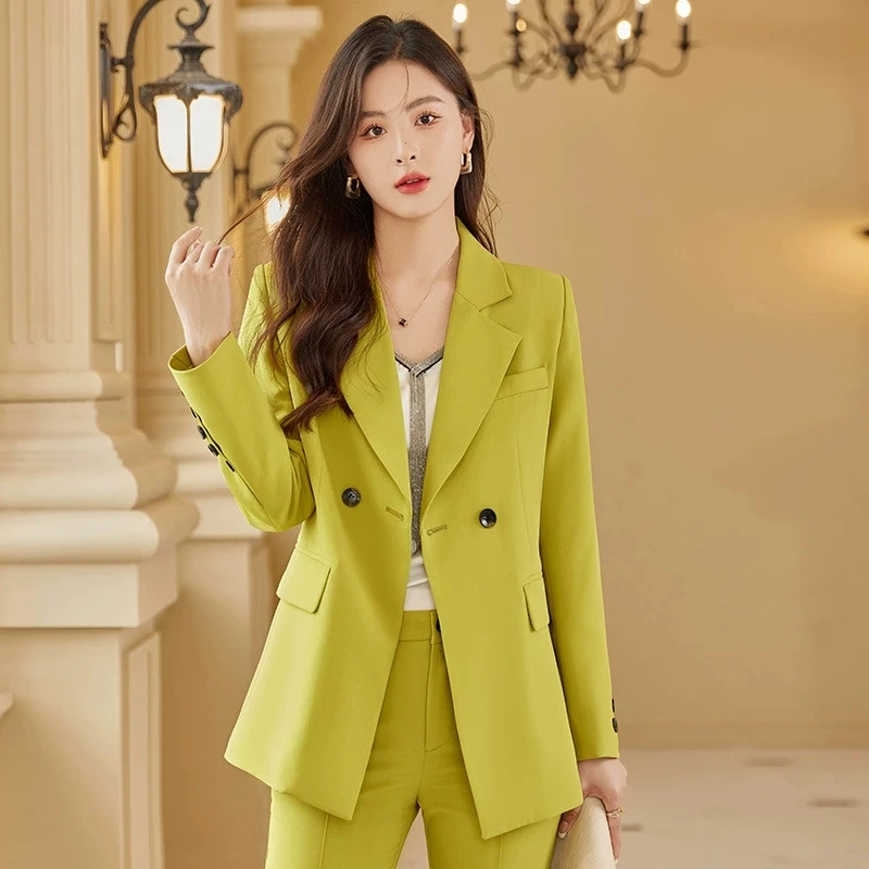 New Spring Autumn Color Block Women Slim Blazer Long Sleeve Double-Breasted Office Ladies Business Work Wear Formal Jacket Coat