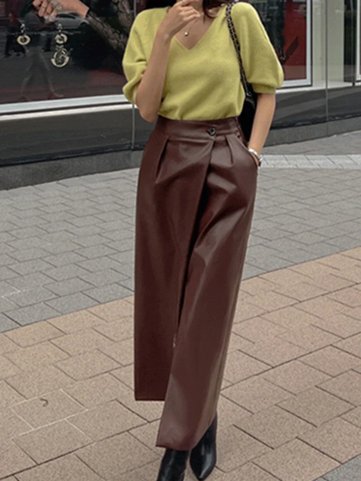 

Fashion Irregular High Waist Skirts Temperament Slim Women Solid Color Split Skirt 2025 Autumn Winter New PU Leather Half Skirts