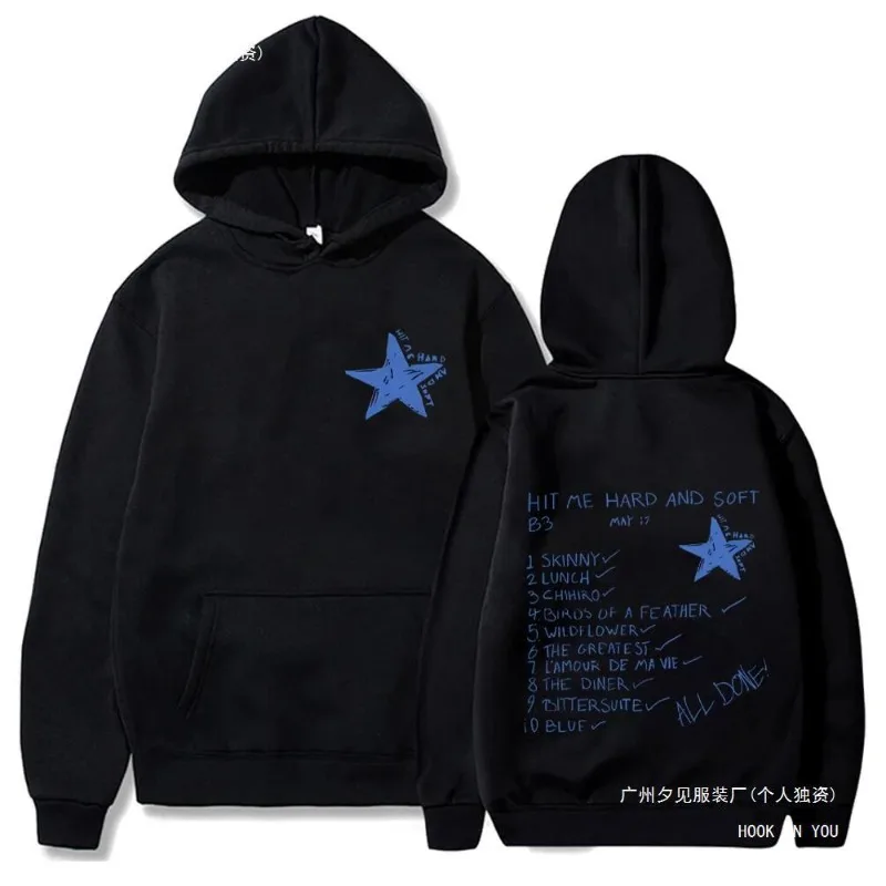 Hip Hop Hoodies Hit Me Hard and Soft Tour Hooded Pullov New Fashion Hoodies Funny Printing Hoodie Harajuku Sweatshirts Men
