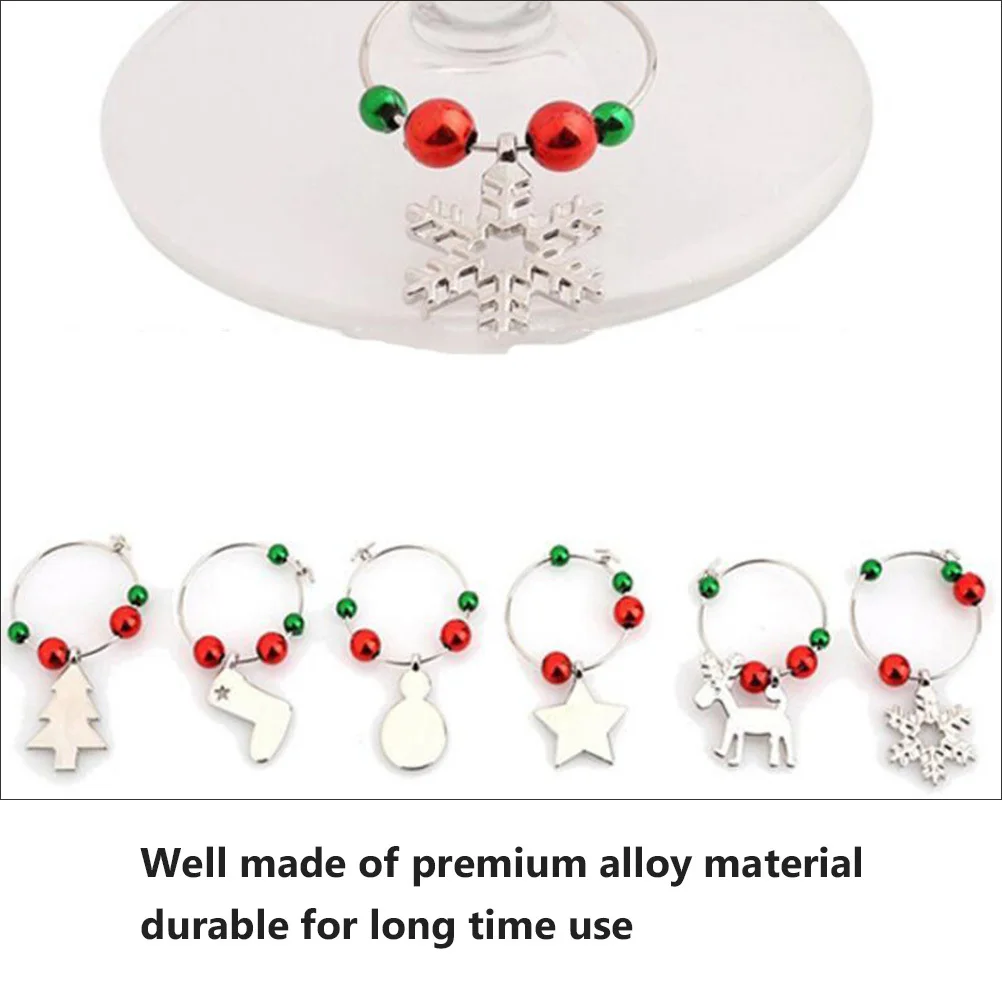 

6Pcs Wine Glass Markers Christmas Pendant Zinc Alloy Party Charms Wine Cup Ring Drink Tags Festive Glass Identifier Decoration