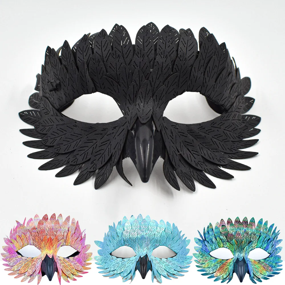 Animal Bird Beak Eagle Mask Cosplay Owl Feather Half Face Masks Masquerade Halloween Carnival Dress Up Party Costume Props