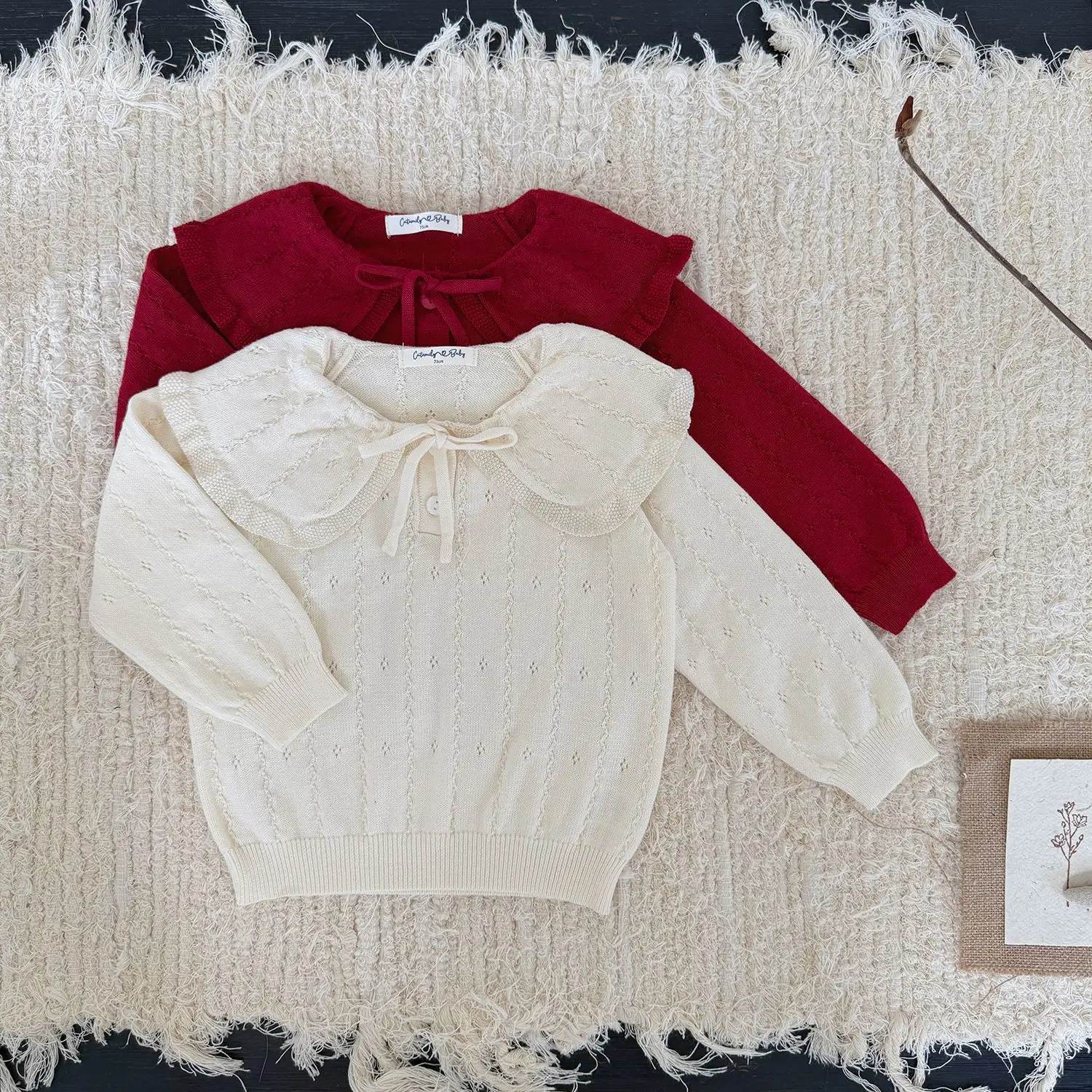2026 New Autumn Baby Girls Knitted Sweaters Ruffles Collar Hollow Out Long Sleeve Pullovers Tops Children Sweater