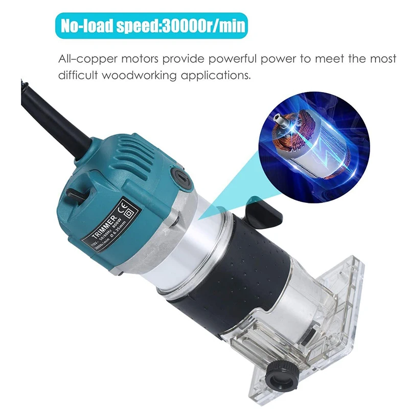 Trimmer elettrico per la lavorazione del legno 800W 30000rpm Router di legno Macchina a mano Fresatura fai da te Intaglio Incisione Utensili elettrici