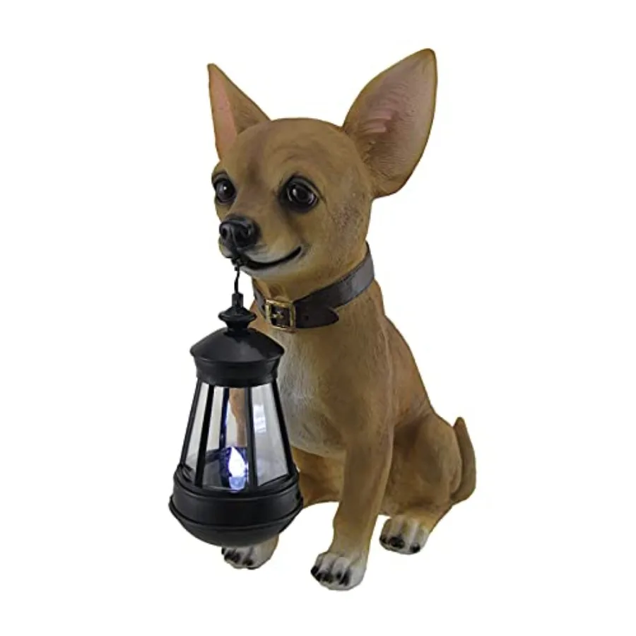 

Little Light Keeper: Chihuahua Statue with LED Lantern - Outdoor Decor Figurine for Garden Patio and Yard Accent Lighting - Obe