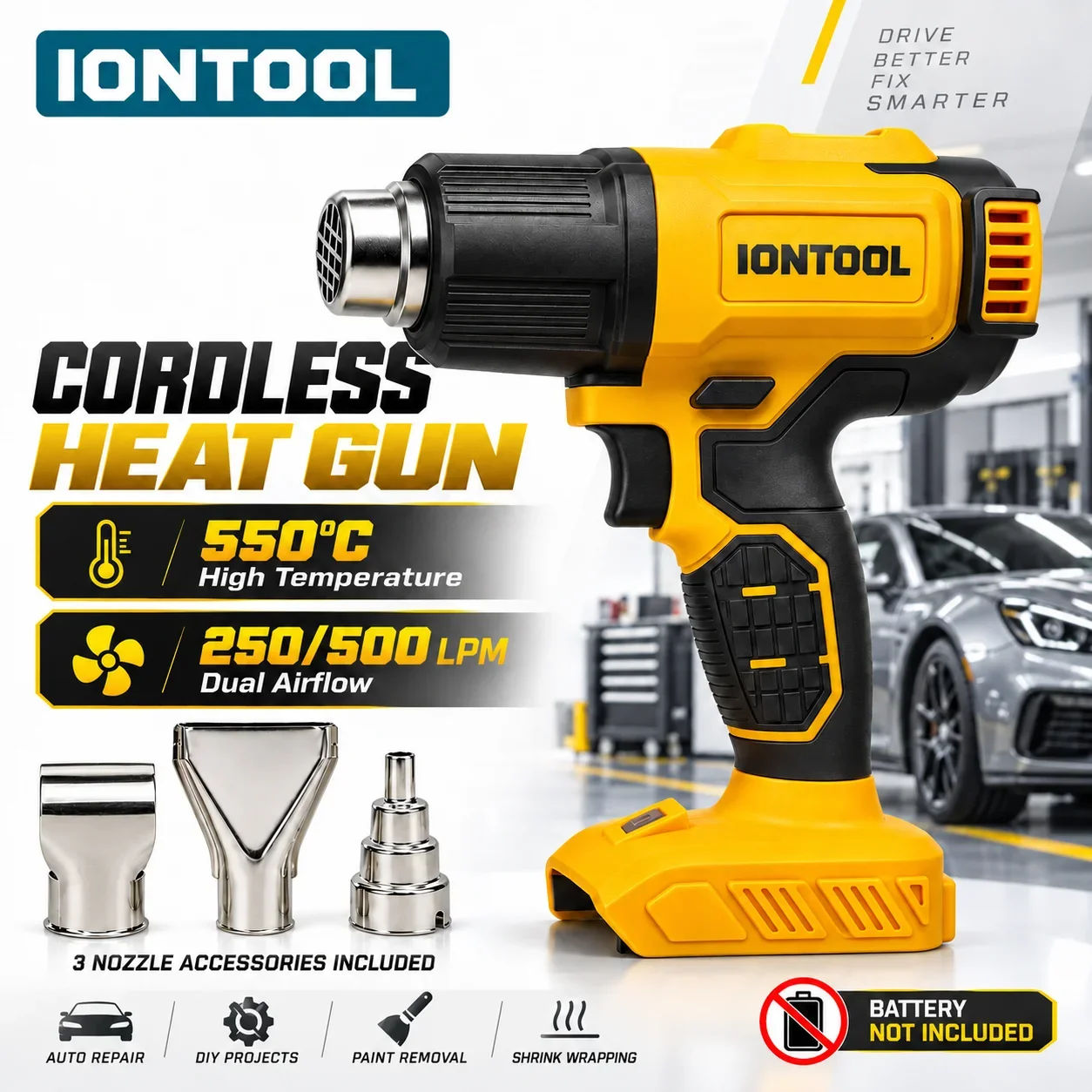 IONTOOL Cordless Heat Gun 550℃ For Home DIY Gum Removal and Candle Wax Removal and Sticker Removal and Adhesive Softening
