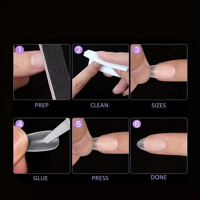 300 Stück Nail Art Press on False Nail Matte Clear Full Cover Sarg Square Almond Short Fake Nail Gel Tips Maniküre Extension Tool – Detail 3