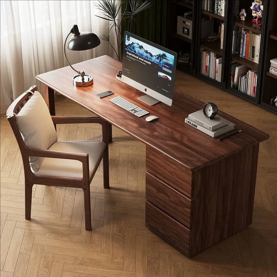 #Nordic Solid Wood Commercial Desk Walnut Modern Simple Study & Office Furniture Set Chinese Style Computer Desk