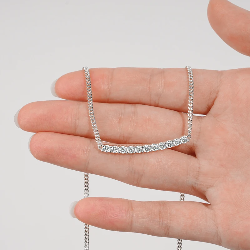 IOGOU 1.1cttw All Moissanite Necklace for Women Curved Bar Smile Necklace Choker 100% Silver 925 Quality Jewelry Christmas Gifts