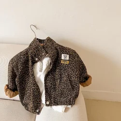 Kinder Mantel Frühling und Herbst Junge 2023 neue modische Mantel Leoparden muster Jacke koreanischen Stil Mädchen lässig einfachen Mantel Shirt