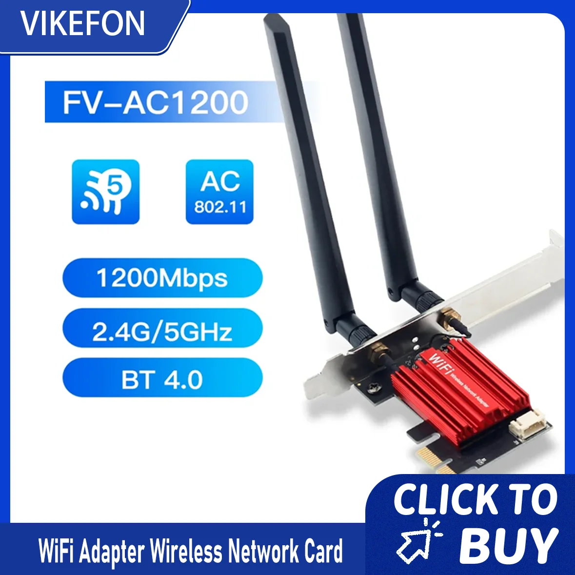 

AC1200 WiFi 5 PCIE WiFi адаптер Беспроводная сетевая карта Bluetooth 4,0 двухдиапазонный 2,4G/5 ГГц 802.11AC для настольных ПК Windows 7/8/10/11