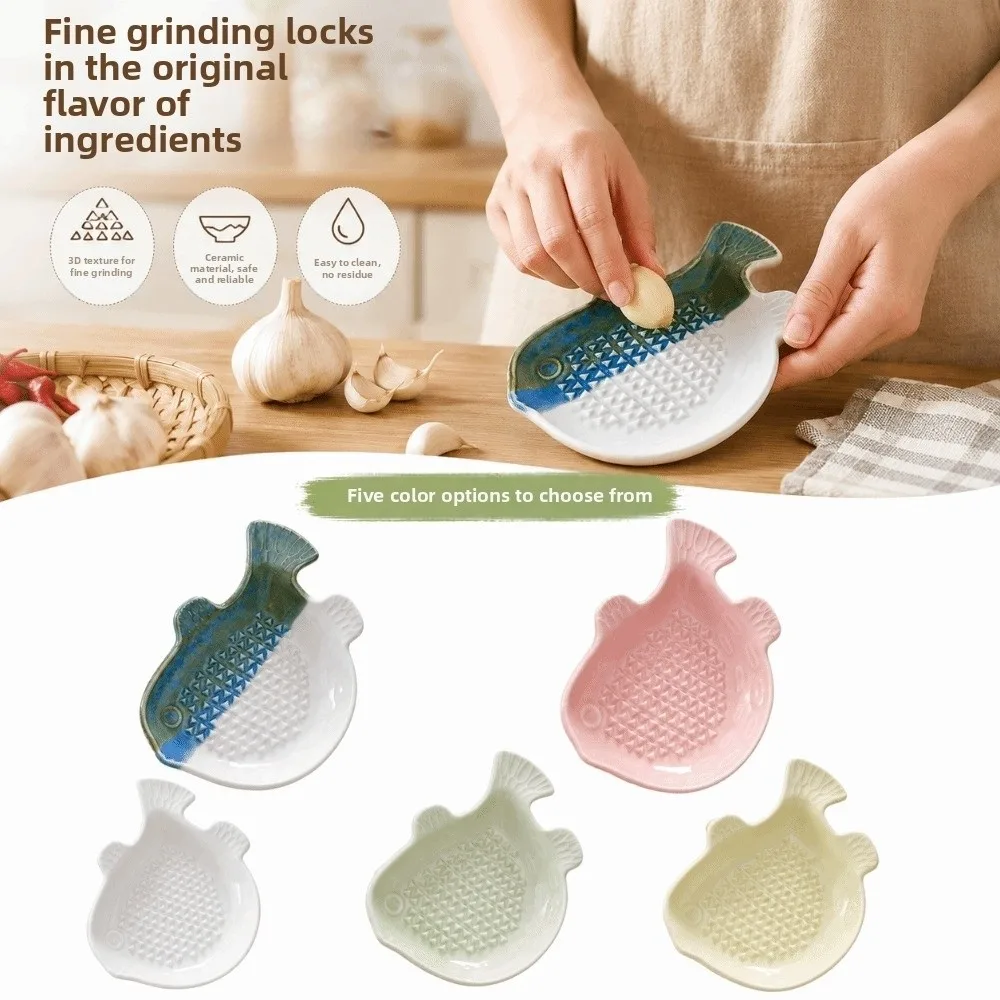 Ceramic Garlic Ginger Grater Non-Slip Fish Seasoning Dipping Dish with Cleaning Brush Easy To Clean Garlic Paste Grinding Tray