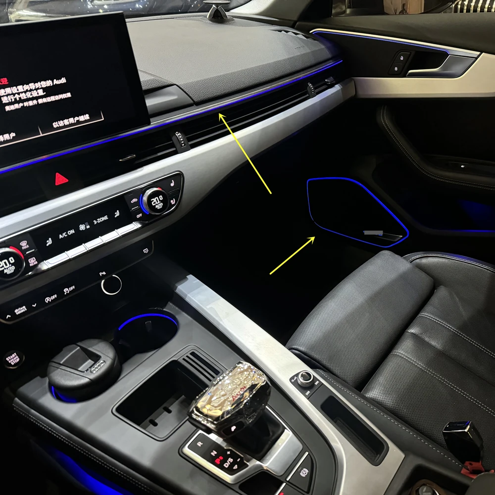 Car LED light strip suitable for Audi A4 A5 B9 Door speaker cover, Dashboard center console decorative panel light 32 colors