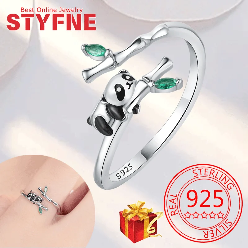 

Real 925 Sterling Silver Panda Rings Adjustable Ring For Women Wedding Jewelry Gifts with GIFT BOX