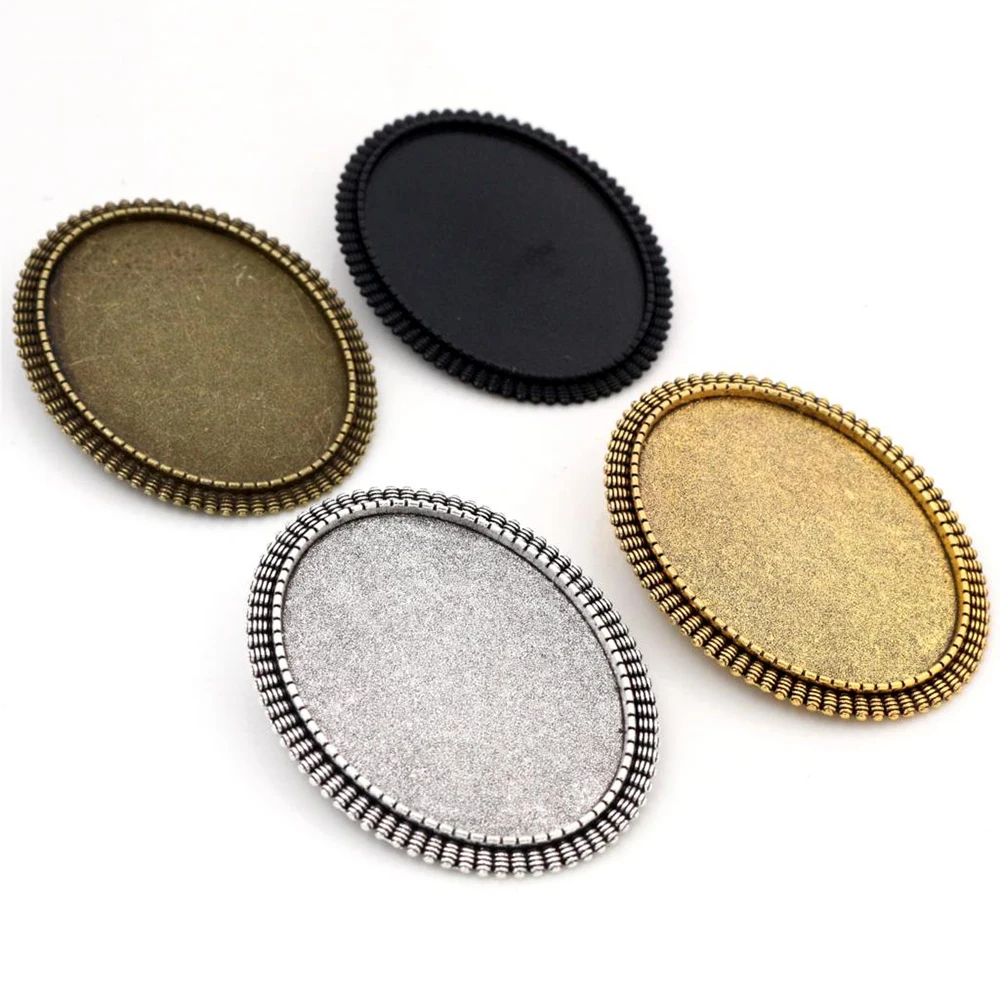 New Fashion  5pcs 30x40mm Inner Size Antique Silver Plated Gold Color Bronze Black Pin Brooch Simple Style Base Setting Pendant