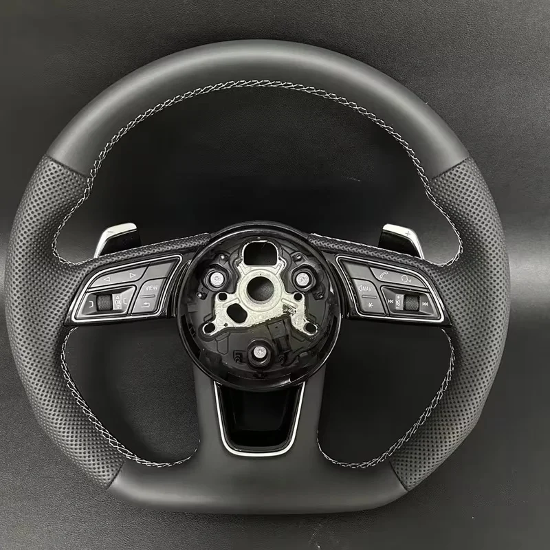 

For Audi S RS Sline logo A4 A5 A6 A7 A3 S3 S4 B9 Custom Semi-perforated Leather Heated Steering Wheel Without Button and Paddle