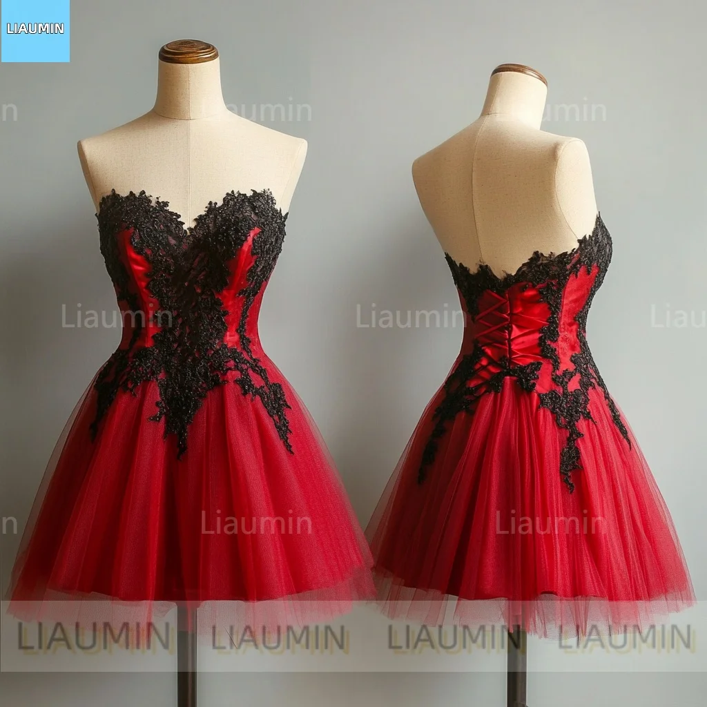 New Classic Red And Black Short Length Lace-up Prom Formal Dresses Evening Bridesmaid Party Clothing Custom Hand Made C-6