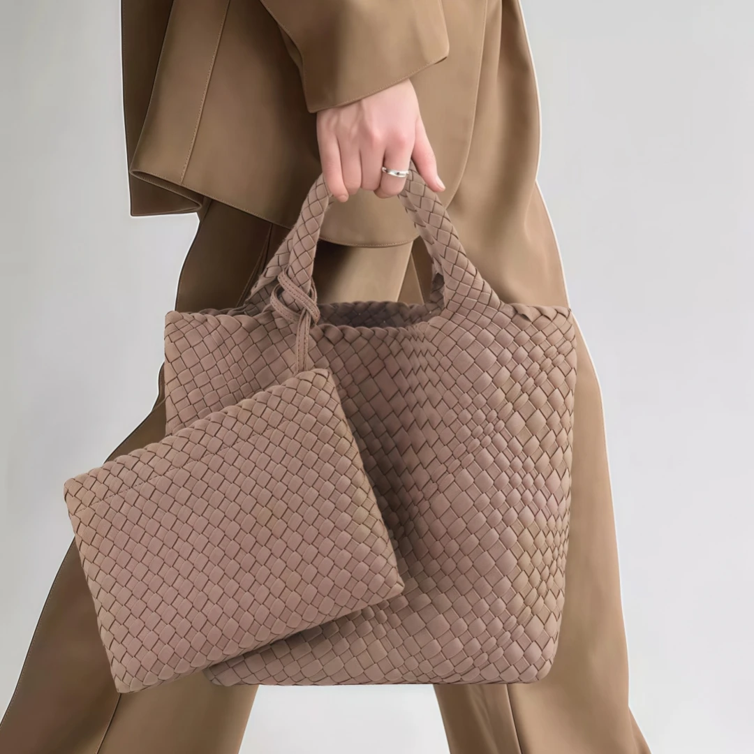

Woven Tote Bag + Purse Women Neoprene Tote Handbag Fashion Large Shoulder Top-Handle Travel Bag Underarm Shopper Bag for Women