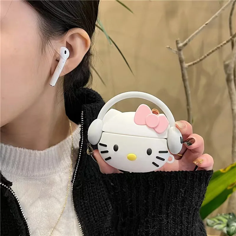 Funda de dibujos animados KT Cat para Apple AirPods 1 2 3 Pro 2, funda de silicona 3D Anime, caja de auriculares, bolsas protectoras para auriculares