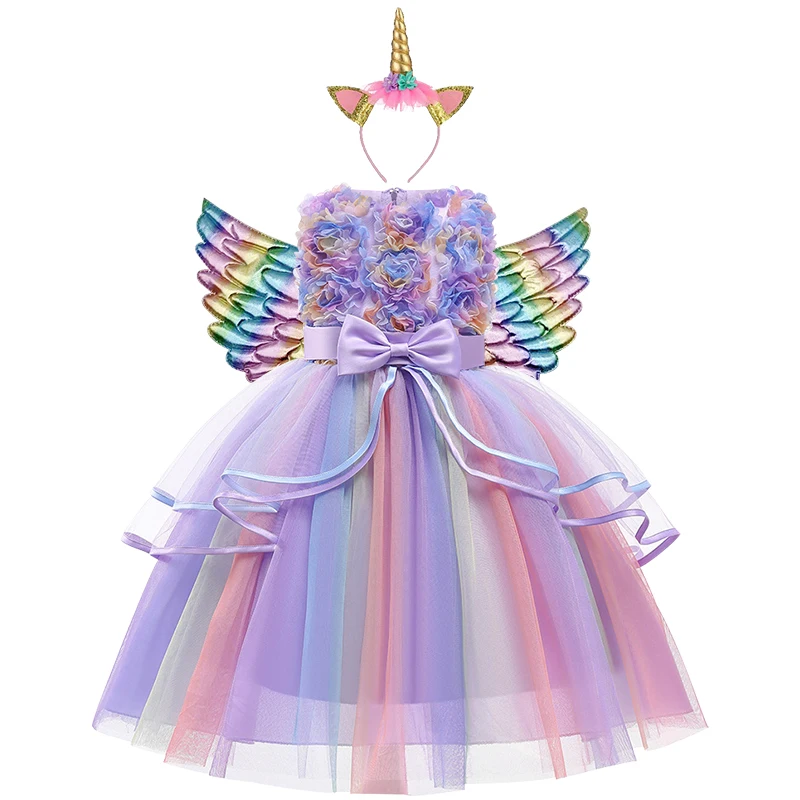 

Carnival Party Unicorn Cosplay Costume With Wing And Hair Accessories Children's Wedding Flower Girl Dress Princess Dresses