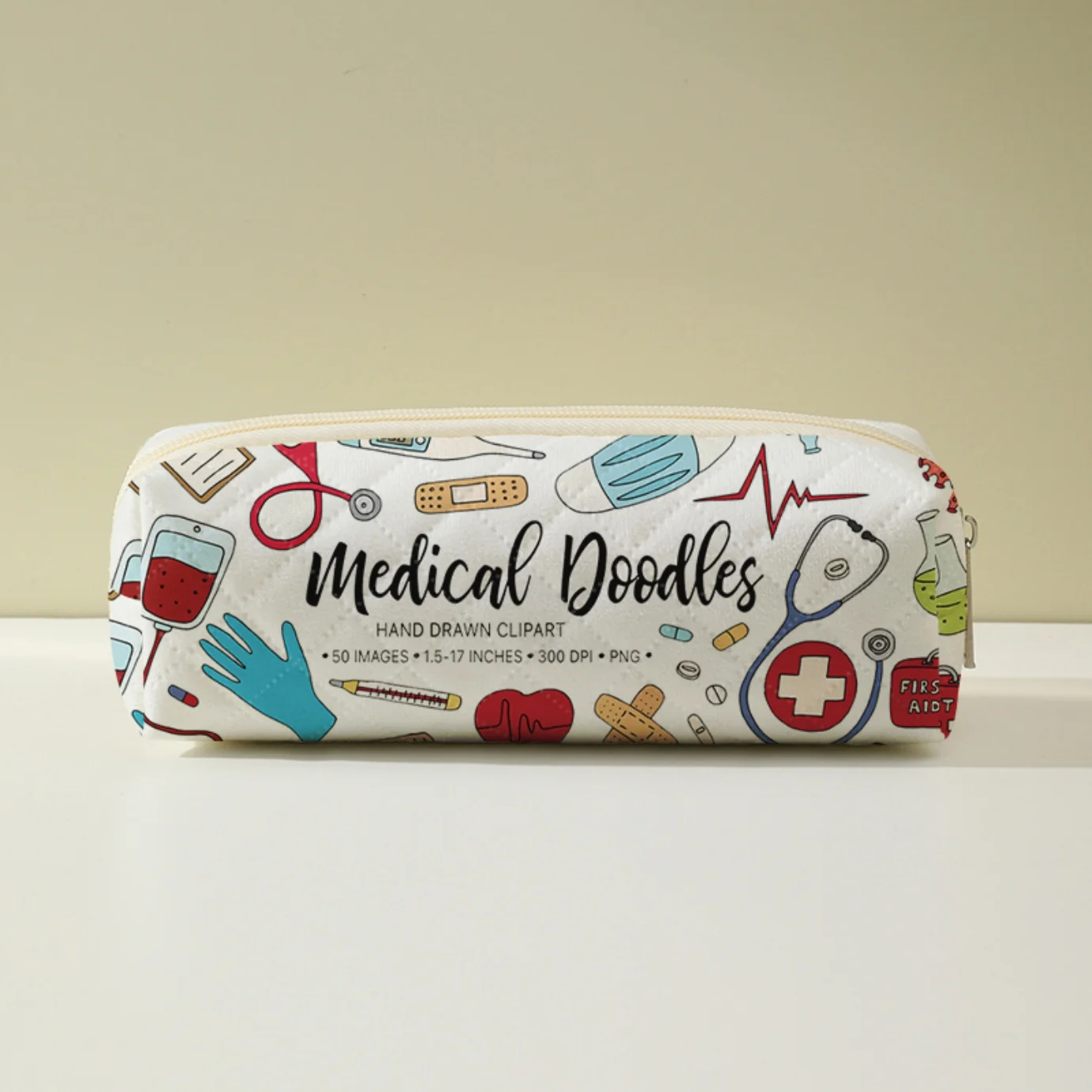 Medical Doodle Print Pencil Case Large Capacity Zipper Stationery Bag, Portable Pouch for Students School Daily Use