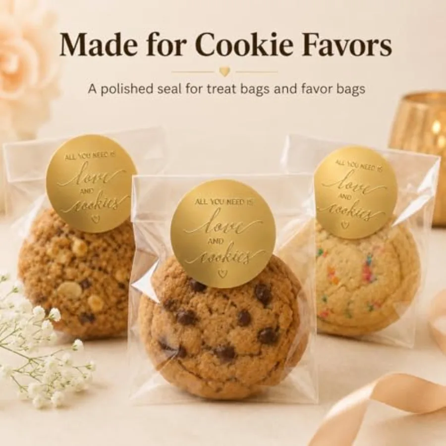 100 x All You Need is Love and Cookies Stickers: Ideal Wedding and Cookie Favor Decoration Stickers, Round Self-Adhesive Labels