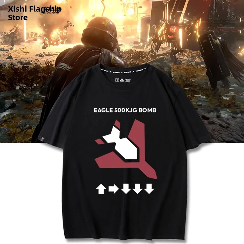 

Футболка из чистого хлопка с коротким рукавом, коллаборация Xisi Hell Diver Game, мужская летняя одежда, футболка для стратегических игр