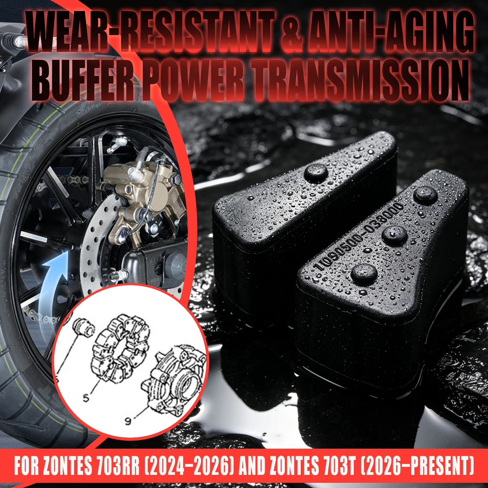 For Zontes 703RR 703 RR 2024 2025 2026 703T 2026 Motorcycle Rear Wheel Hub Rubber Buffer 1096800-038000