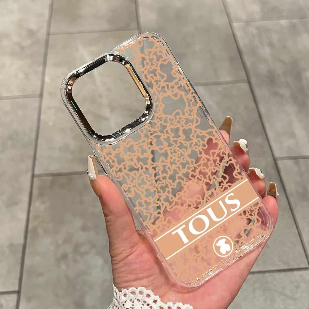 Luxury T-TOUS Teddy Bear Electroplated Lens Frame Clear Phone Case for iPhone 17 Air 16 15 14 13 12 11 Pro Max XS Max X Cover view 3
