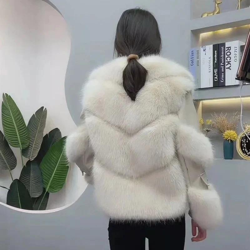 High quality Black Faux Fur New model 2026 Winter New Women's Fashion Fur Coat Female Thicken Fur integrated Zipper Overcoat