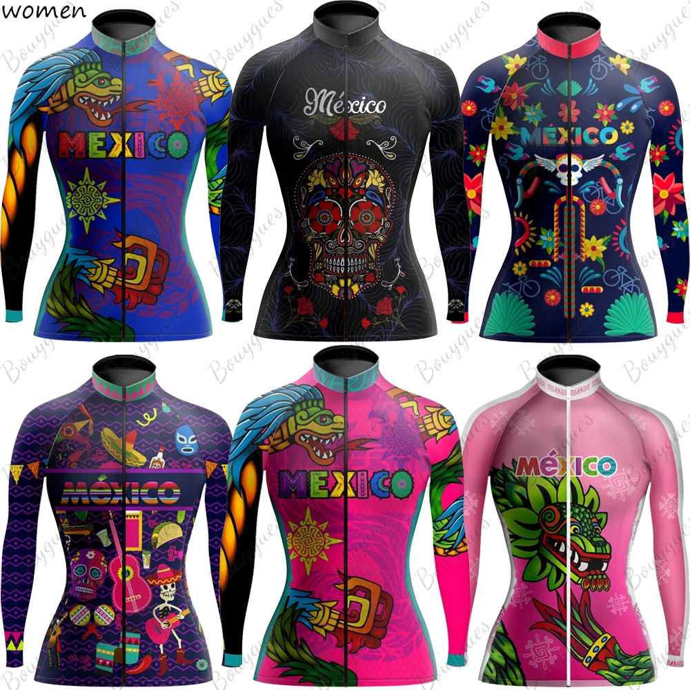 Women\'s Mexico Cycling Jersey MTB Jersey Bicycle Team Cycling Shirt  Long Sleeve Bike Wear Summer Winter Premium Cycle Clothes