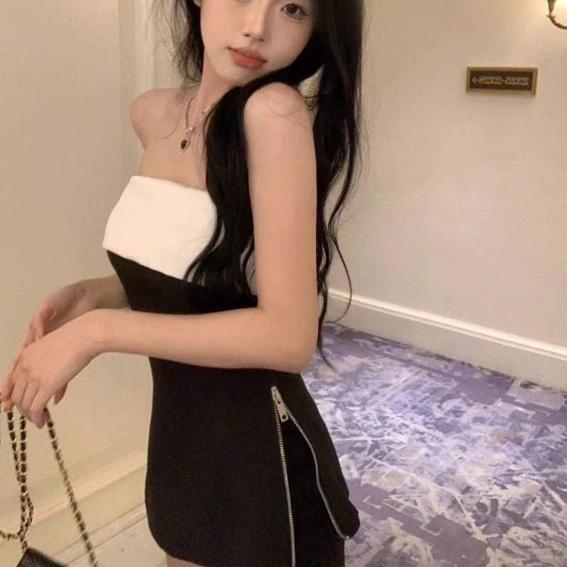 T-shirt com zíper fora do ombro feminino, T sem costas sexy, T Slash Neck, moda verão, Top feminino de fenda versátil, preto, senhoras, mulheres