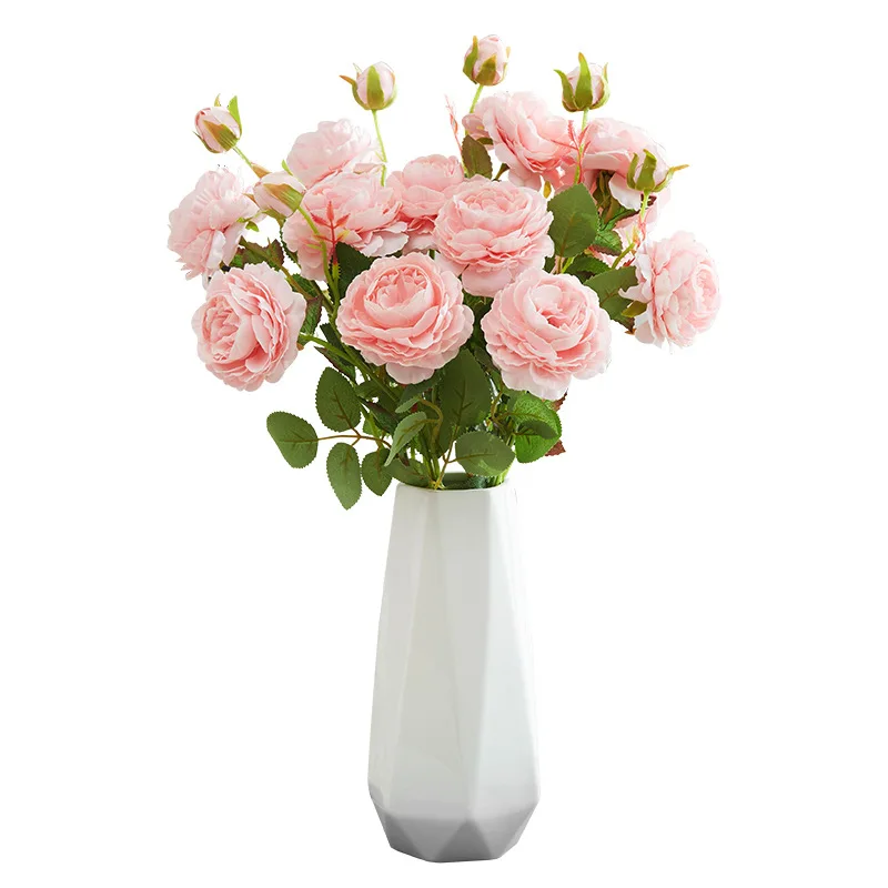 Artificial Silk Rose Flower Bridal Bouquet Flowers Home Decorations PINK Fake Peony Branch Fake Rose Wedding Table Decoration