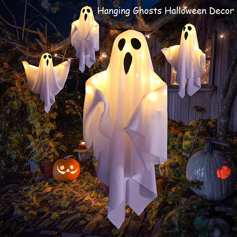 Outdoor Lighting Front Yard - 2 Stück Halloween-Hängegeister mit warmem LED-Licht