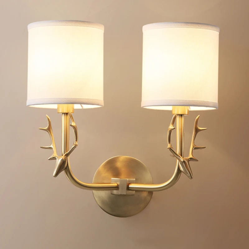 Brass Deer Head Wall Light American retro wall lamp For Reading Bedroom appliques mural interieur Corridor loft style lamp